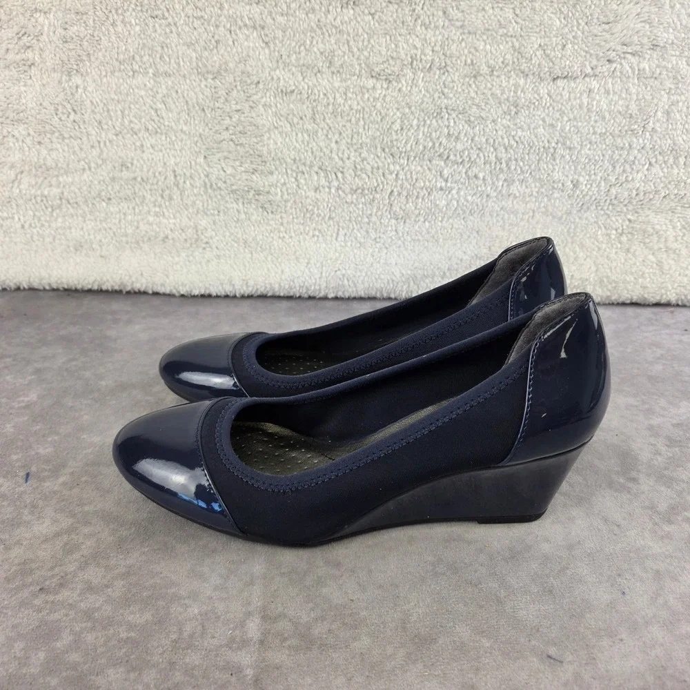LifeStride Soft System Navy Blue Patent Wedge Pumps Shoes Womens 7M S2163